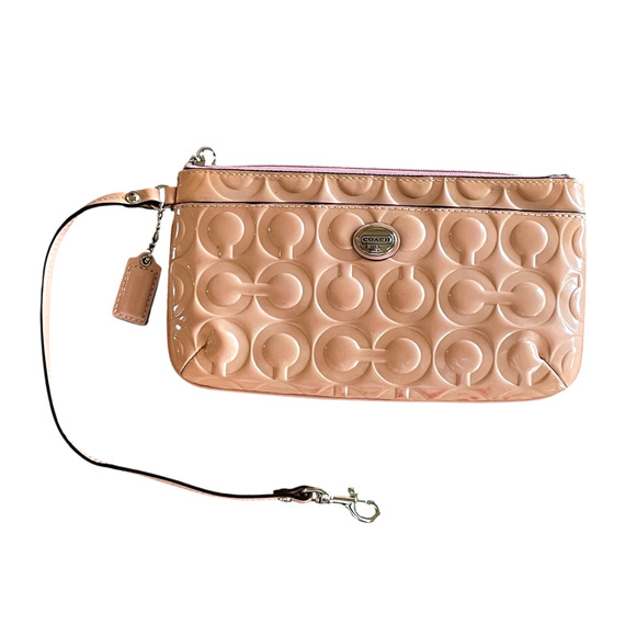 COACH Peyton OP Art Go-Go Pink Tulle Patent Leather Embossed Zip Wristlet F49883 - Picture 6 of 9